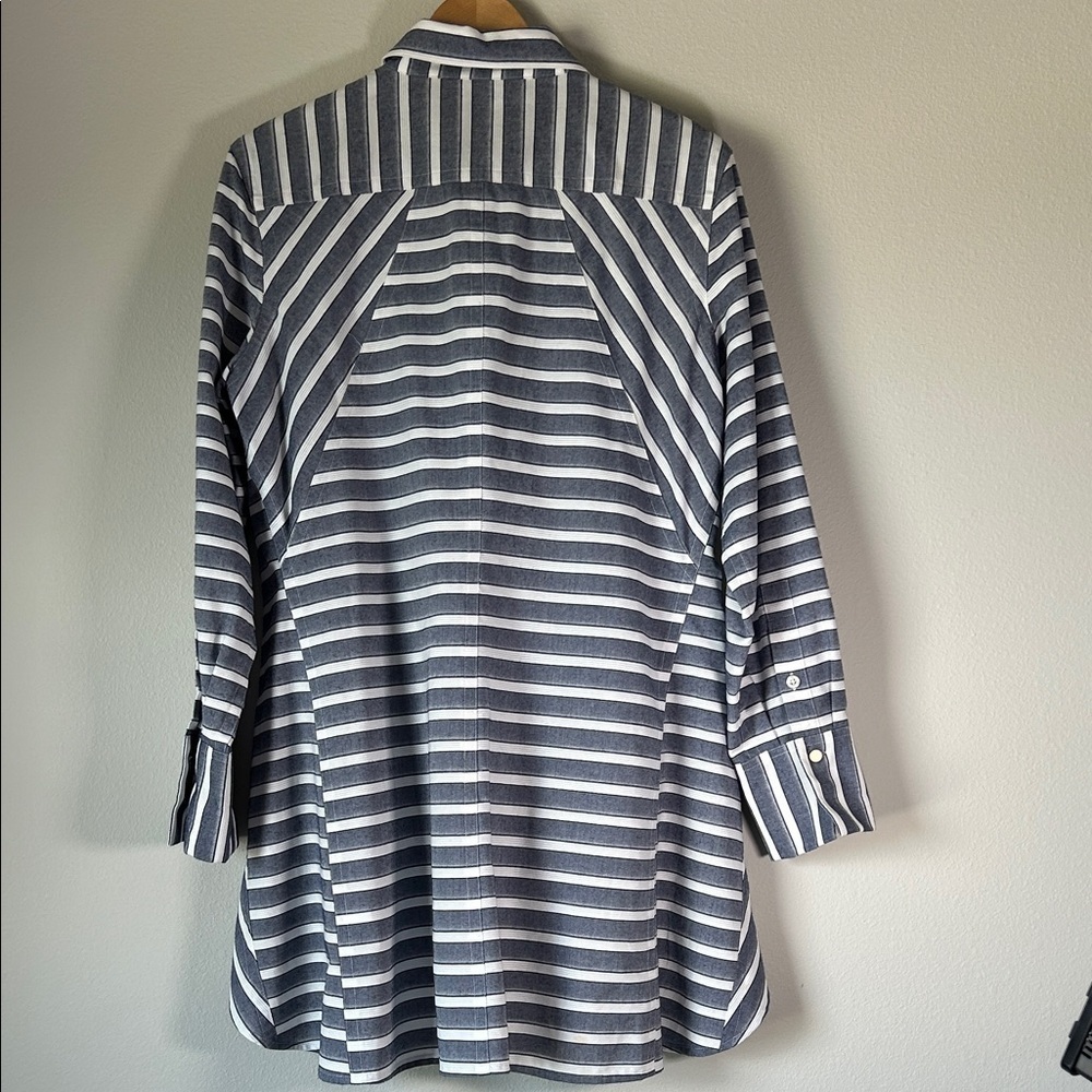 Donna Karan Navy and White Striped Blouse - Picture 2 of 12